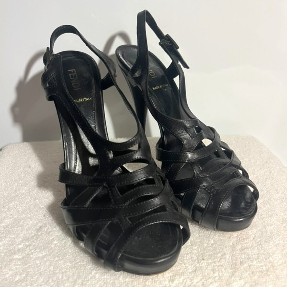 Fendi black strappy heels